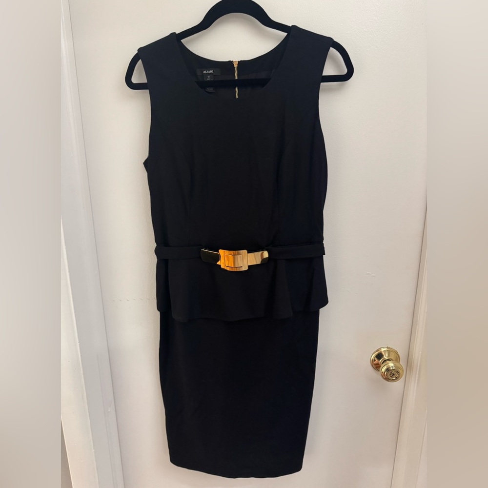 Alfani Black Midi Dress with Gold Buckle